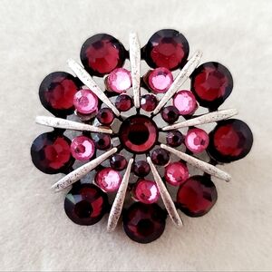 Vintage Cranberry & Pink Paste Stones Brooch Silver Tone Finish